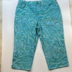 Lauren Ralph Lauren Capri Women’s 16 Blue Green Paisley Print Cotton Blend